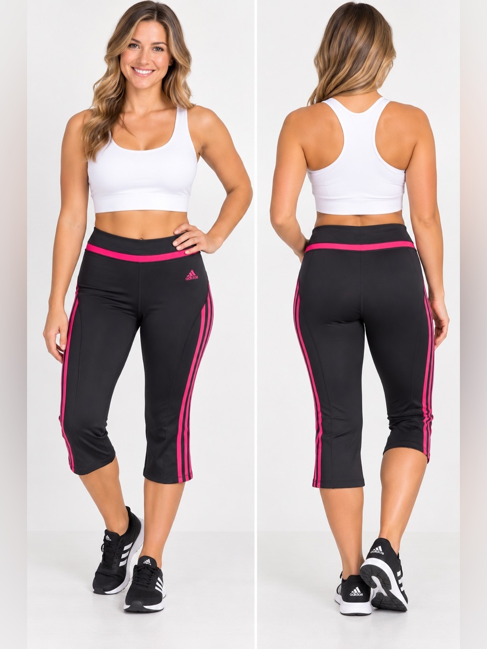 ADIDAS Women Athletic Cropped Pants Size M Dark Gray Pink skuJ